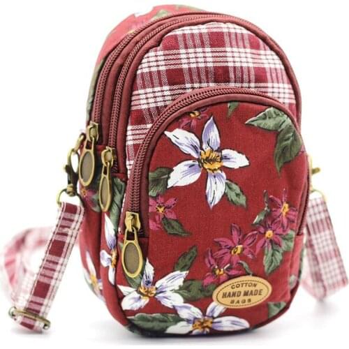 Fashion Flower Canvas Women Bag Crossbody Bag Shoulder Strap Messenger Bags Money Bag Wallet Handbag Purses Cell Phone Pouch