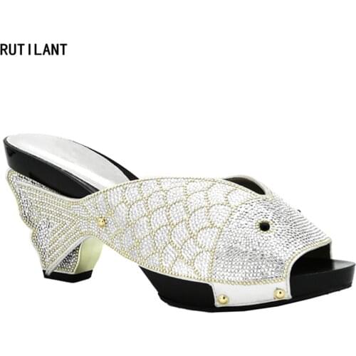 Sliver African Shoes for Women Larges Size Shoes Women Open Toe Slip on Sexy Ladies Shoes Party Wedding Low Heels Women Pumps