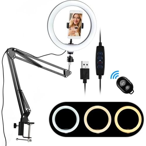 USB LED Selfie Ring Light Dimmable LED Ring Photography Lamp with Flexible Clip-on Light Stand For Live Video Fill Light