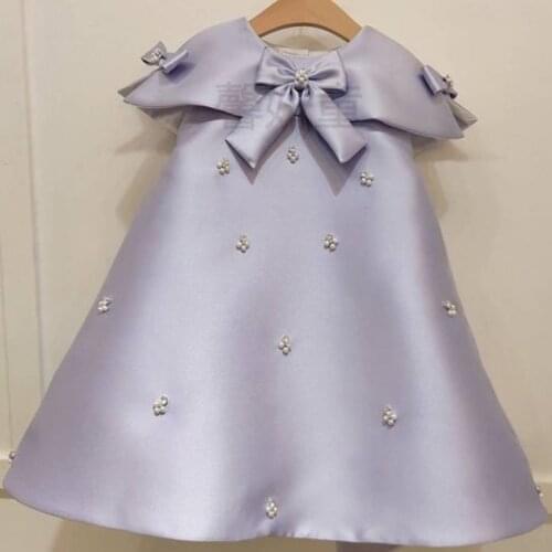 Baby Girl Princess Dress Spring Autumn Beading Bow Sleeveless Vintage Birthday Party Wedding