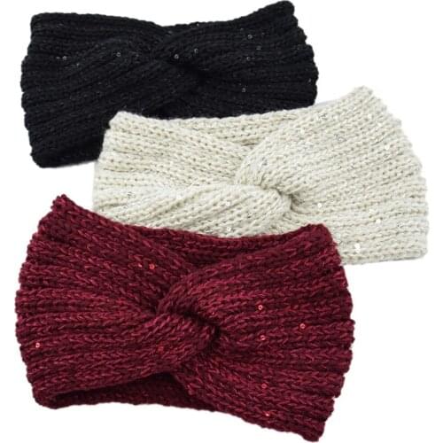 Knitted beaded cross hair belt sports head with ear protector head cover hand-decorated Korean version of face wash hair hoops