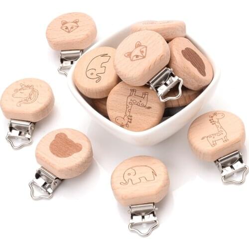 1Pcs Classic Animal Pattern Good Grade Beech Wooden Pacifier Clip Baby Pacifier Clips Dummy Clips DIY Pacifier Chain Accessory