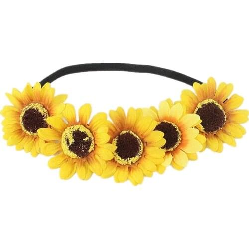 Sugarbay Bohemian Sunflower Headband Festival Stretch hair accessories Elasticity Wreath Yellow Flower Crown Women HairBand