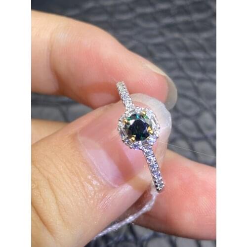 Silver 925 Original Diamond Test Past 0.3 Carat Green Moissanite Wedding Ring Round Brilliant Cut Gemstone Rings for Women Gift