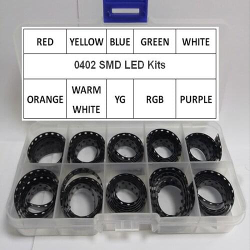 10 Values x100Pcs =1000Pcs/Lot 0402 SMD LED Kits Red Yellow Blue Emerald Green Orange White Warm Purple RGB BOX