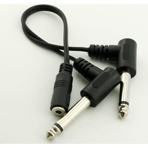 3.5mm mini 1/8"TRS stereo female to dual 1/4" 6.35mm mono angle audio cable