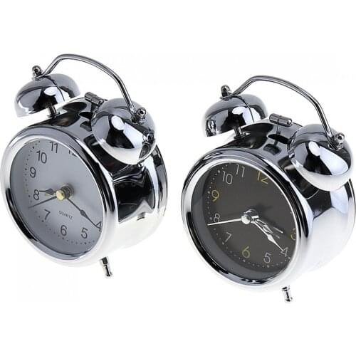3 Inch Convenient Portable Pro-environment Silver Plating Bell Alarm Clock with Night Light Support AA Battery