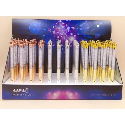 48PCS/Lot Korean Creative Stationery Crown Crystal Diamond Rotating Black Rollerball Pen/Gel Pen