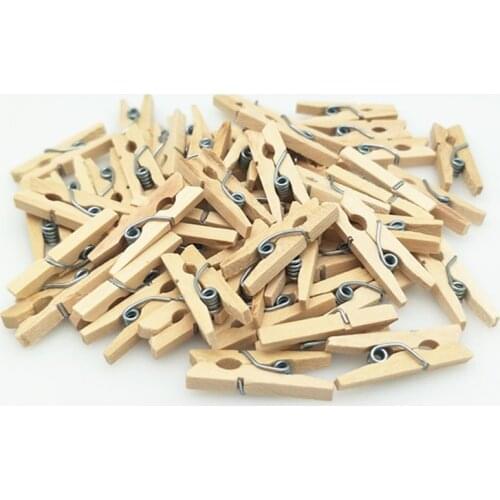 Hot Wholesale Very Small size 25mm Mini Natural Wooden Clips For Photo Clips Clothespin Craft Decoration Clips Pegs 5BB5477