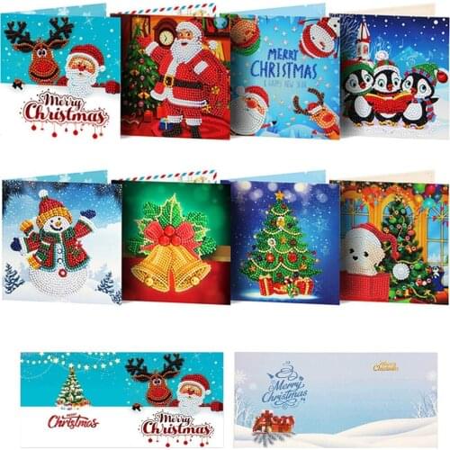 8PCS Diamond Painting Christmas Cards Paint by Number Christmas Diamond Painting Greeting Card Kits for Friends and Family