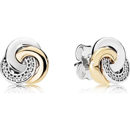 Authentic 925 Sterling Silver Interlinked Circles Europe Stud Earrings For Fashion Women Bead Charm Gift DIY Jewelry