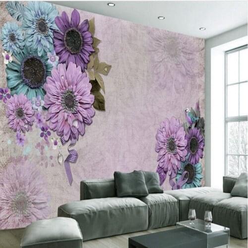 Beibehang Large Custom Wallpaper Purple Gorgeous Flower Stereo Living Room Bedroom Sofa TV Background Wall