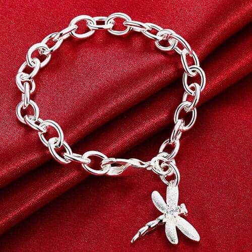 Free Shipping 925 Silver Jewelry Fashion Dragonfly Insect Pendant Bracelets Elegant CZ Zircon Women Bracelet