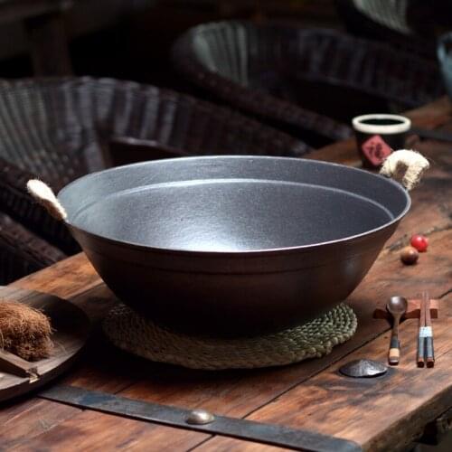 Free ship Cast Iron Pot Round Bottom Big Iron Pot Home Thick Cast Iron Wok Uncoated Non-stick Pot Wok Casserole Kitchen supplies