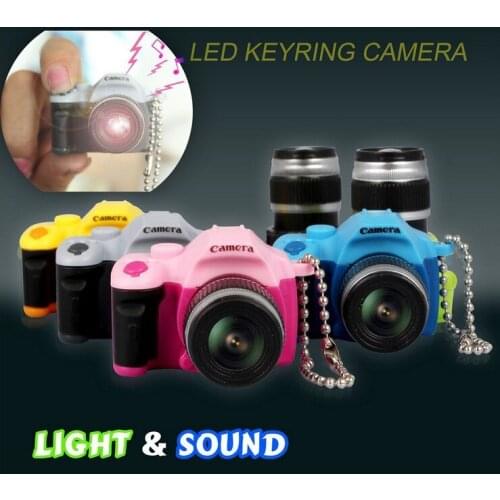 FREE SHIPPING BY DHL 200pcs/lot Plastic LED 3D Mini SLR Camera Shaped Keychains with Sound Novelty Gift Keyrings for Kids