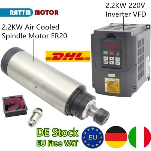 『EU Free Delivery』2.2KW ER20 Air Cooled Spindle Kit 220V & 2.2kw Inverter VFD & 80mm Aluminium Bracket for CNC Router Machine