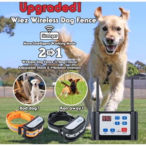 Wireless Dog Fence Electric Training Collar 2-in-1 Dual Antenna Adjustable Range Control 100-990 ft Rechargeable for 2 Dogs