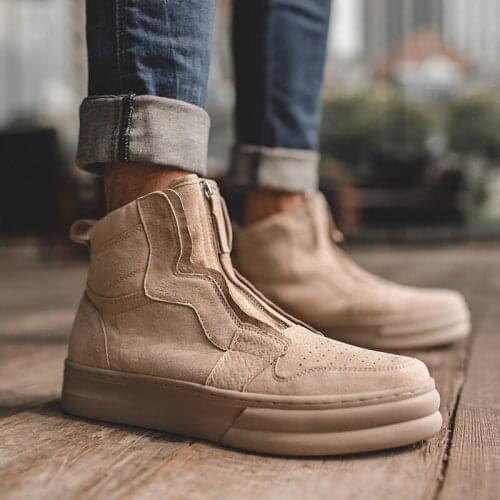 2019 New Designer Military Desert Genuine Leather Boots Men Spring Autumn Zipper Ankle Boots High Quality Casual Round Toe Shoes