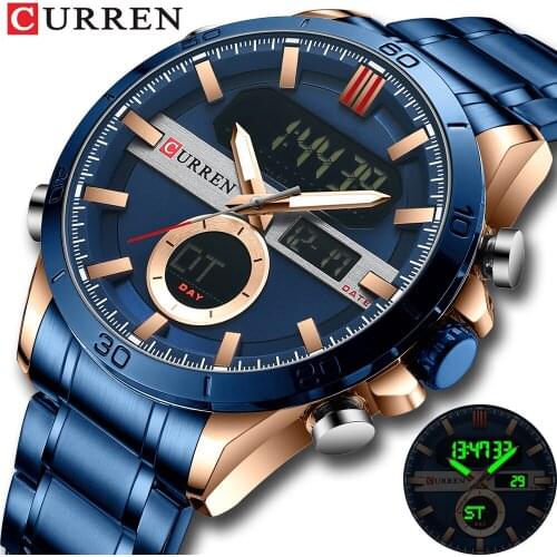 CURREN Top Brand Luxury Men Watches Casual Sport Wristwatch Male Digital Luminous LED Clock with Chronograph Relogio Masculino