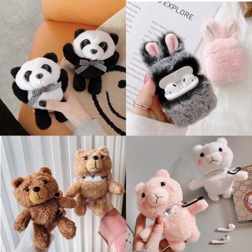Cartoon Plush Teddy Bear Rabbit Panda Earphone Case For Airpods 1/2 3 Pro Protector Wireless Bluetooth Headset Storage Box