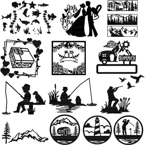 Man Fishing Sea Animals Mountain Landscape Frame Wedding Couples Cutting Dies For DIY Scrarpbooking Cards Crafts Making 2021 New