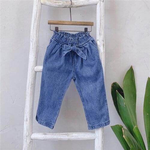 Childrens trousers 2019 new autumn loose girl pants children solid color pants Korean bow harem pants children fashion jeans