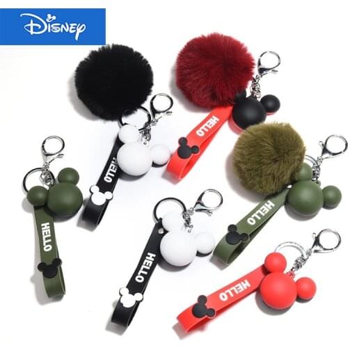 Disney New Hot Creative Mickey Head Keychains Cute Mouse With Lanyard Kids Girl Women Bag Charm Pendant Car Keyring Gift