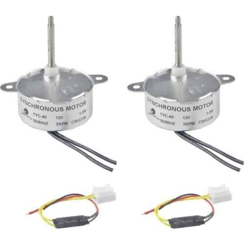 CHANCS 2PCS DC Motor TYC-40 DC 12V Shaft 35mm CW/CCW Synchronous Motor 5RPM Slow Speed Electric Motor