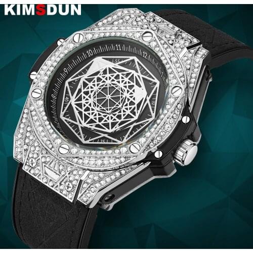 Geometric explosion Diamond Watch Men Women Hip Hop iced out watch Men Quartz Watches Stainless Steel Dial Leather Wristwatch