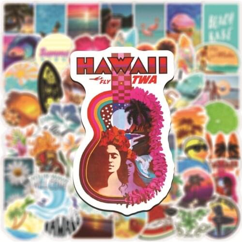 50 PCS Hot Hawaii Summer Sunny Stickers For Laptop Moto Skateboard Luggage Guitar Refrigerator Notebook Toy DIY