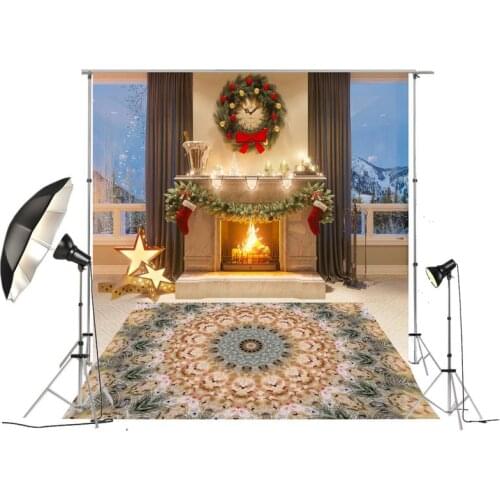 HUAYI Photography Backdrop Christmas Fireplace Celebration Photo Background Holiday Family Party Photoshoot Backdrops XT-7403