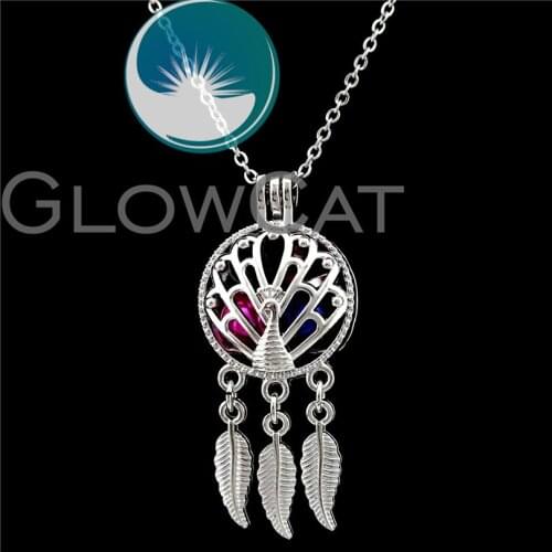 K728 Dreamcatcher Peacock Beads Cage Essential Oil Diffuser Stone Pearl Cage Locket Necklace Girl Friend Gift