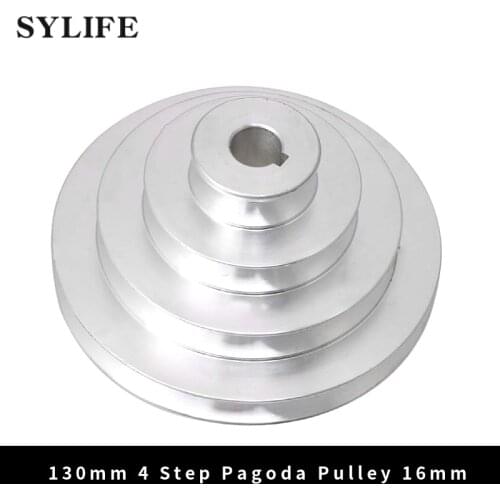 41mm to 130mm Outer Dia 16mm Bore Aluminum A Type 4 Step Pagoda Pulley Wheel for V-Belt Timing Belt
