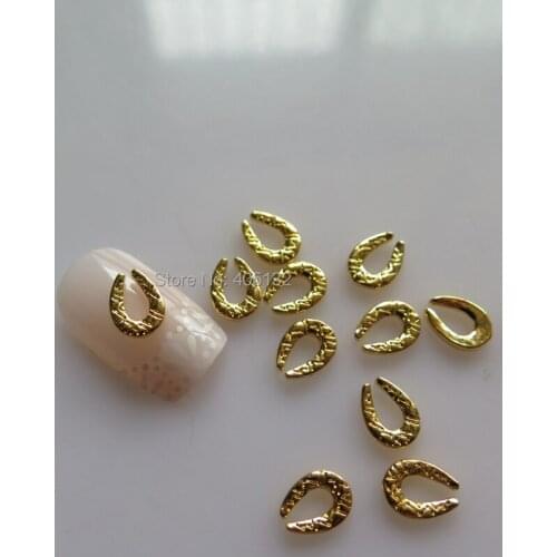 MD-802 3D 50pcs/bag Gold Horse Shoe Nail Decoration Metal Shinny Deco Metal Nail Art Decoration