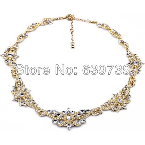 Bulk Price Fashionable Shiny Gold Crystal Omega Necklace