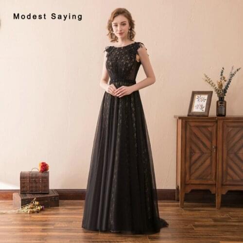 Fashion Gothic Black Lace Evening Dresses 2018 with Beading Witch Style Evening Gowns A-Line Party Prom Gowns vestido de festa