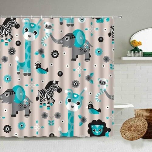 Cartoon Fun Elephant Giraffe Monkey Zebra Bathroom Waterproof Curtain Shower Curtains Cute Animal Child Bathtub Screen Washable