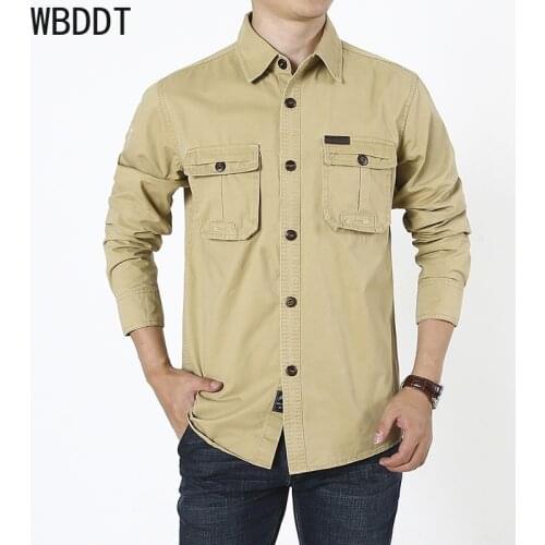 Mens Shirt Khaki Casual Button Up Shirt Jacket Black Shirts Cotton Business Long Sleeve Vintage Streetwear for Men Clothing 4XL