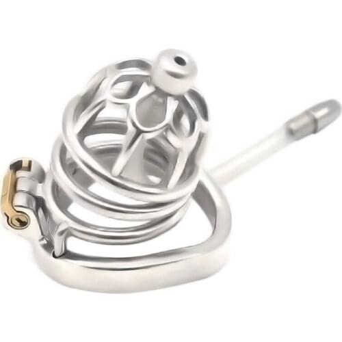 Male Metal CB Chastity Device Arc Ring Chastity Lock Anti Derailment Penis JJ Cage with Silicone Catheter Sex Rings Adult Toys