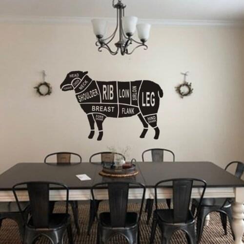 Butcher Lamb Cuts Wall Art Decal West Kitchen Window Murals Lambs Cuts Part Vinyl Wall Leg Head Rib Lamb Parts Sticker AJ580