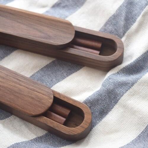 High-grade Black Brown Walnut Solid Wood Chopsticks Set with Box Case Portable Outdoor Travel Minimalist Elegant Gift Wooden WF