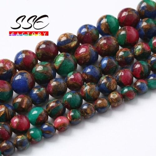 Natural Blue Red Green Cloisonne Minerals Beads Round Loose Beads For Jewelry Making Diy Bracelets Accessories 4 6 8 10 12mm 15"