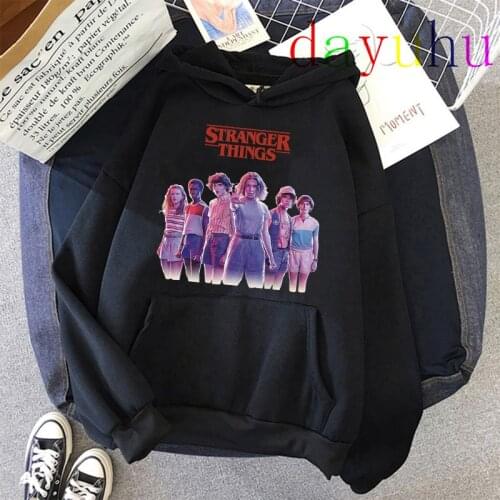 New Harajuku Stranger Things Upside Down Graphic 90s Hoodies Women Ullzang Funny Cartoon Anime Sweatshirt Oversized Hoody Female