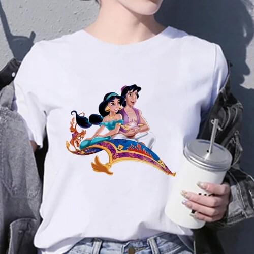 Fairy Clothes Y2K Jasmine Disney Womens T-Shirts 2021 Pocahontas Top Elegant Crewneck Tee Vogue Princess Kawaii Harajuku Tshirt