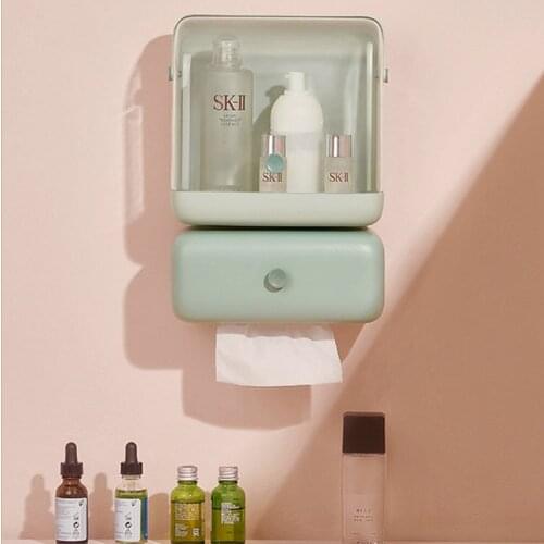 2Pcs/Set Makeup Organizer Dustproof Cosmetic Storage Shelf Toilet Tissue Box Large-capacity Wall-Mounted Bathroom Organizer Box