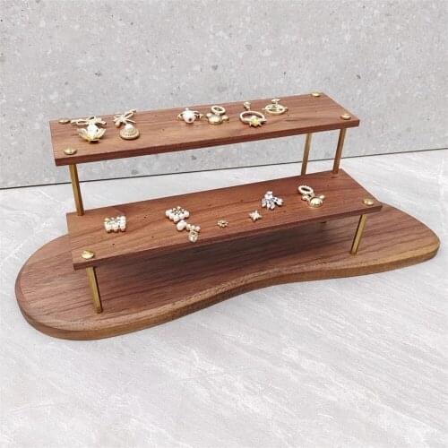 Black Walnut Earring Display Tray Set Ear Nail Ring Bracelet Holder Hanging Shelf Table Ring Pallet Wooden Block Display Dish