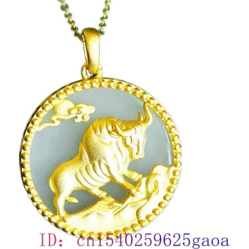 Jade Cattle Pendant Amulet Chinese 925 Silver Charm Fashion Women Chalcedony Necklace Natural Hetian Gifts Jewelry