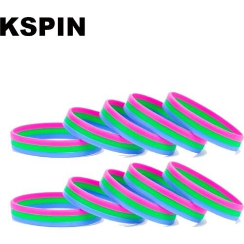 Polysexual pride Rainbow Pansexual Asexual Silicone Bracelets Pride LGBT Rubber Bangle for Women Men