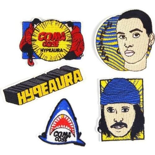 Popular people and sea animals shark embroidery letter patch European and American style DIY T-shirt badge logo