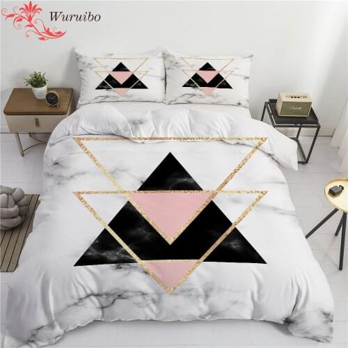 Simple Geometric Marble Bedding Set Twin King Size White Polygon Duvet Cover With Pillowcase Kids Adult Bedroom Decor Bed Linens